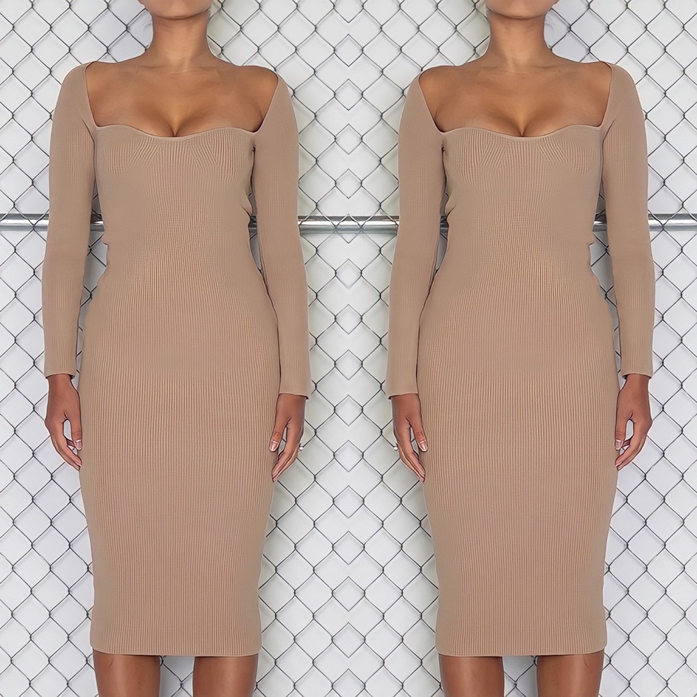 - SWEET HEART SQUARE NECKLINE MIDI DRESS